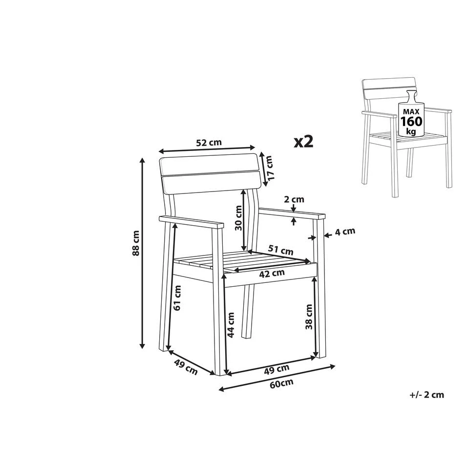 Beliani Tuinstoel FORNELLI - Lichte Houtkleur Acaciahout - Afbeelding 2