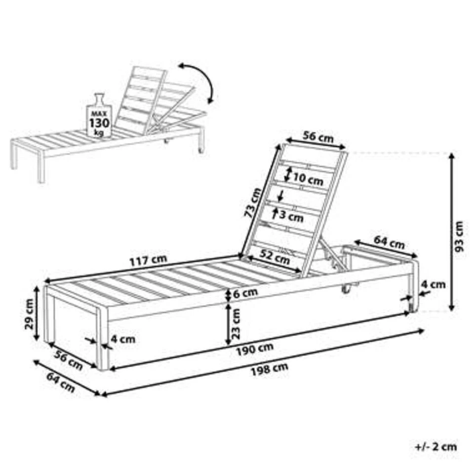 Beliani Tuinligstoel NARDO - Wit Kunsthout, Aluminium - Afbeelding 3