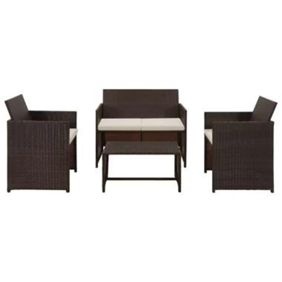 VidaXL 4-delige Loungeset Met Kussens Poly Rattan Bruin