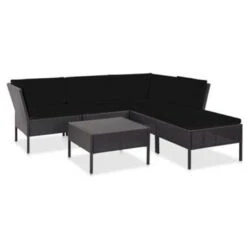 VidaXL 6-delige Loungeset Met Kussens Poly Rattan Zwart