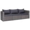 VidaXL 3-delige Loungeset Met Kussens Poly Rattan Grijs