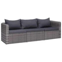 VidaXL 3-delige Loungeset Met Kussens Poly Rattan Grijs