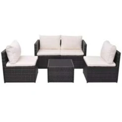 VidaXL 5-delige Loungeset Met Kussens Poly Rattan Zwart