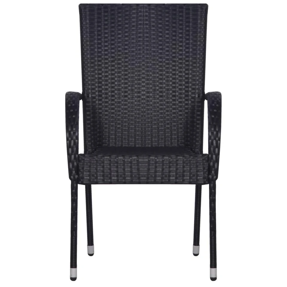 VidaXL Tuinstoelen Stapelbaar 2 St Poly Rattan Zwart - Afbeelding 3