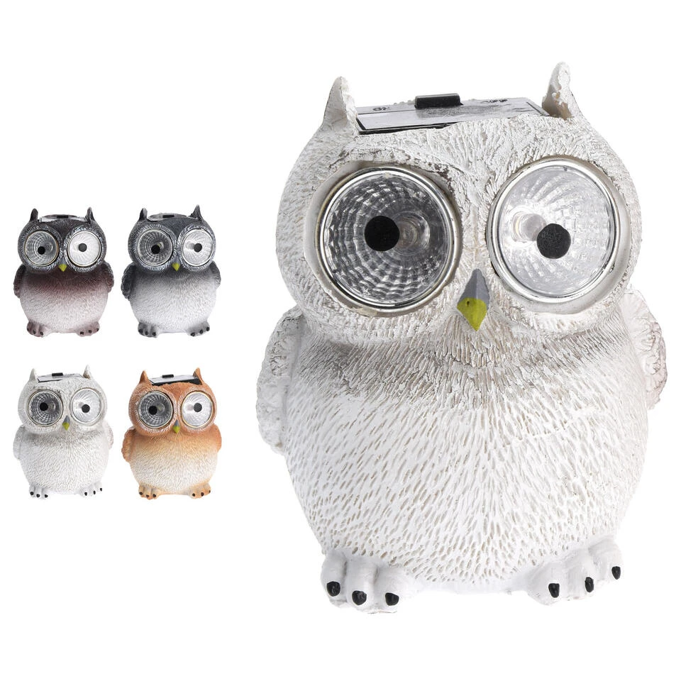 Merkloos Tuinbeeld - Uil - Met Solar Verlichting - Polystone - 9 Cm - Afbeelding 3
