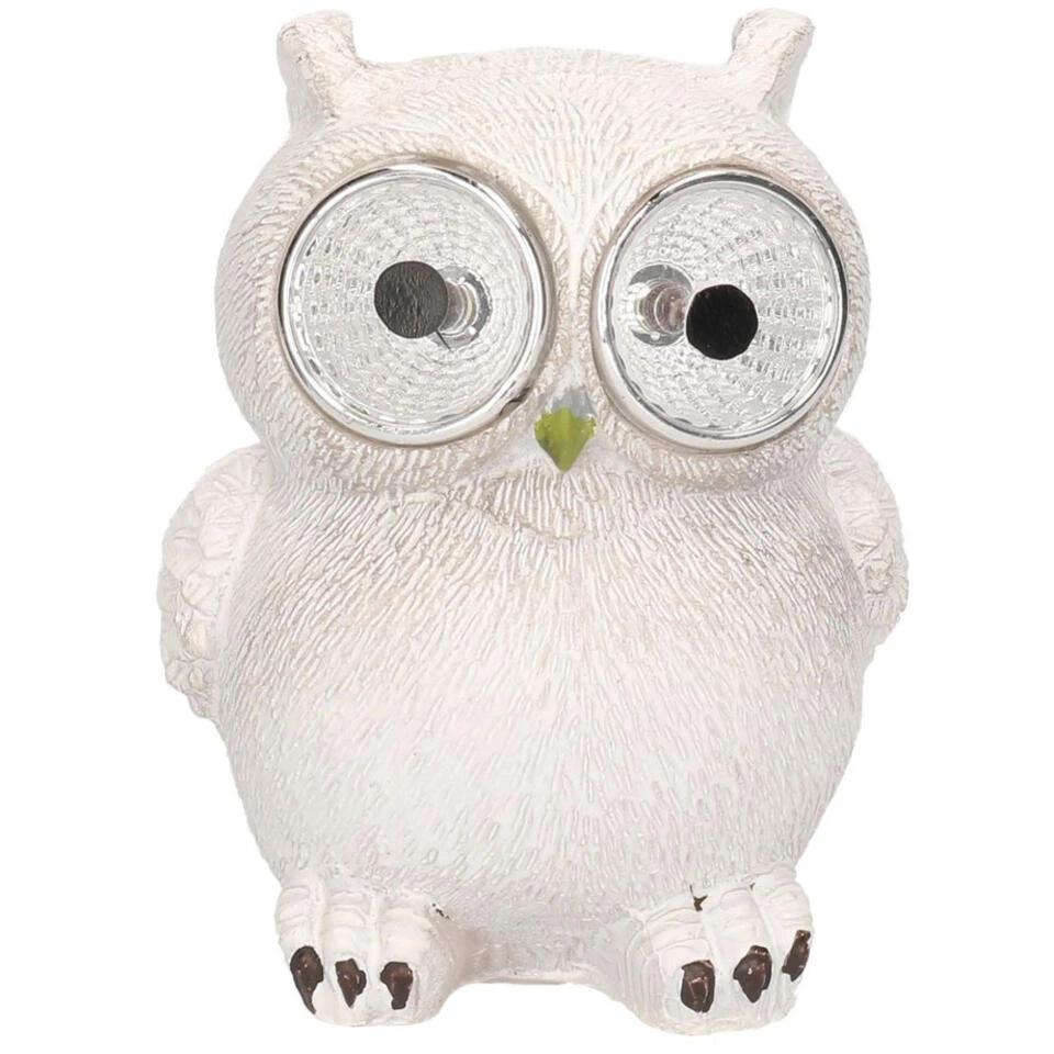 Merkloos Tuinbeeld - Uil - Met Solar Verlichting - Polystone - 9 Cm