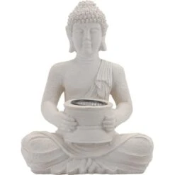 Merkloos Tuinbeeld - Boeddha - Incl Verlichting - Solar - Polystone - 31 Cm