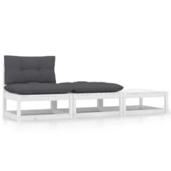 VidaXL 3-delige Loungeset Met Kussens Massief Grenenhout Wit