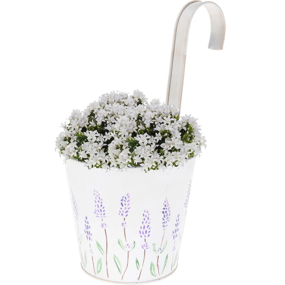 Merkloos Plantenpot Met Ophanghaak - Zink - Creme Wit - 14 X 13 X 26 Cm - Afbeelding 2