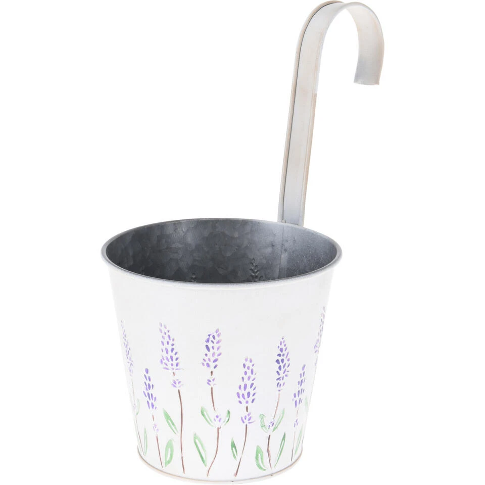 Merkloos Plantenpot Met Ophanghaak - Zink - Creme Wit - 14 X 13 X 26 Cm