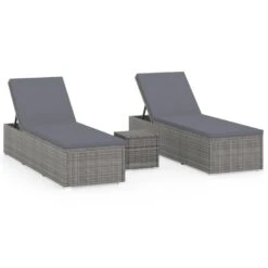 VidaXL 3-delige Ligbeddenset Met Theetafel Poly Rattan Grijs