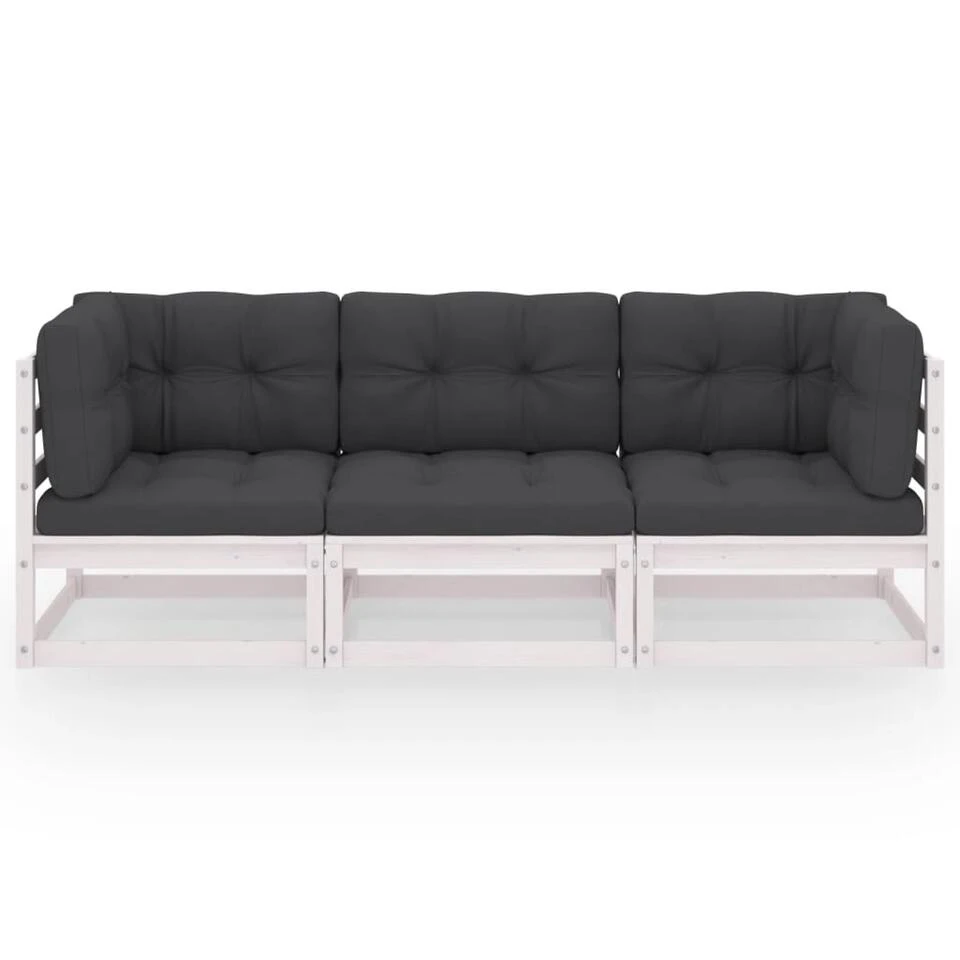 VidaXL Tuinbank 3-zits Met Kussens Massief Grenenhout - Afbeelding 2