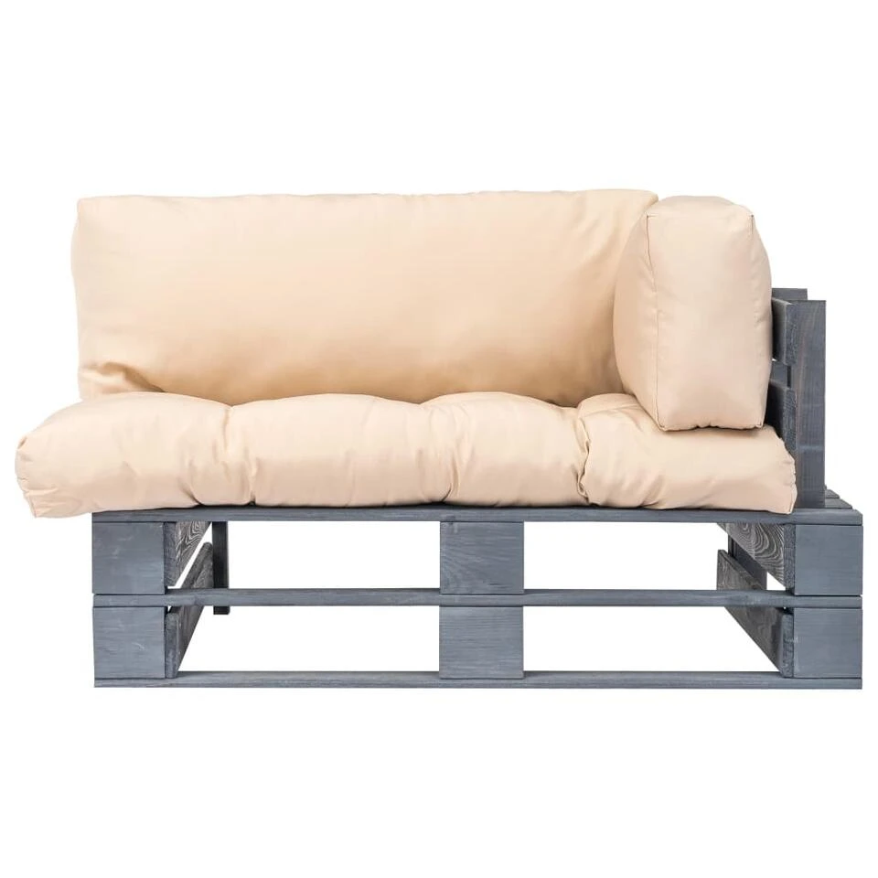 VidaXL Tuinbank Met Zandkleurige Kussens Pallet Grenenhout - Afbeelding 2