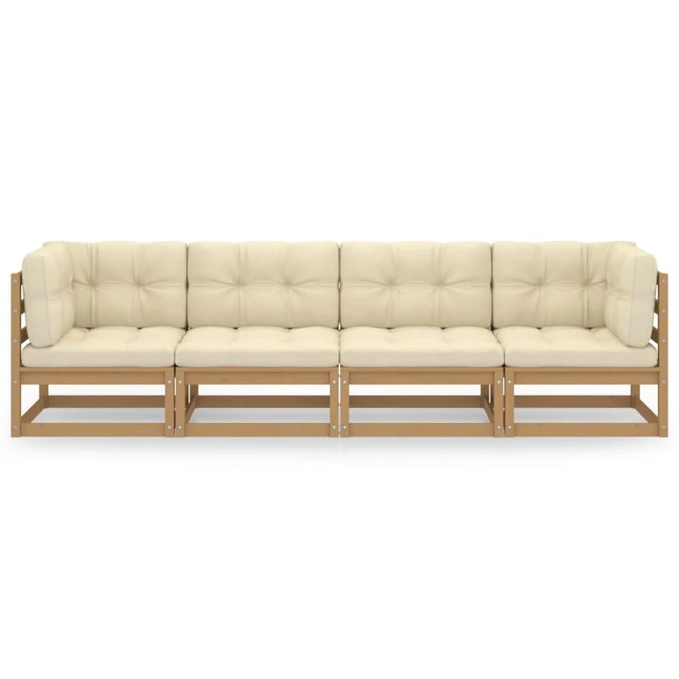 VidaXL Tuinbank 4-zits Met Kussens Massief Grenenhout - Afbeelding 3