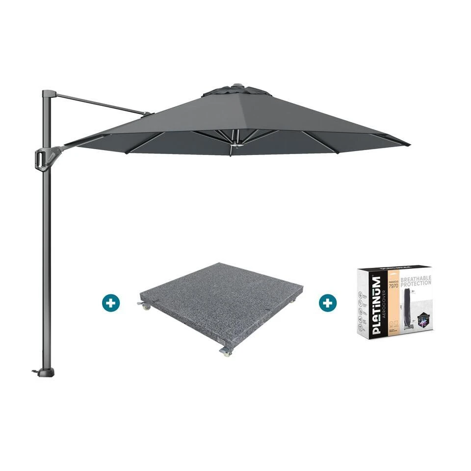 Platinum Voyager Ronde Zweefparasol T1 3 M. - Antraciet + Voet En Hoes