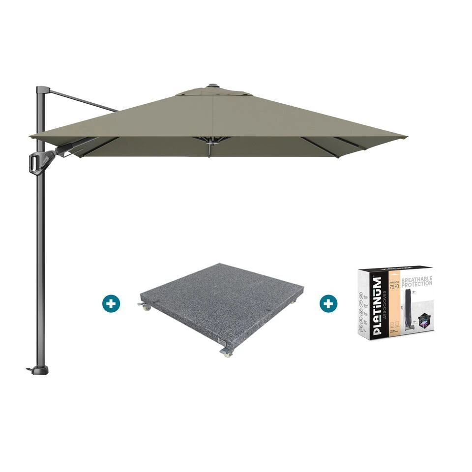 Platinum Voyager Zweefparasol T2 2,7x2,7 M. - Taupe Met Voet En Hoes