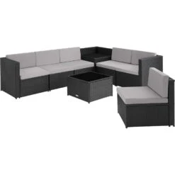 Tectake - Wicker Loungeset Verona Zwart