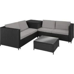 Tectake - Loungeset Siena - Wicker - Zwart