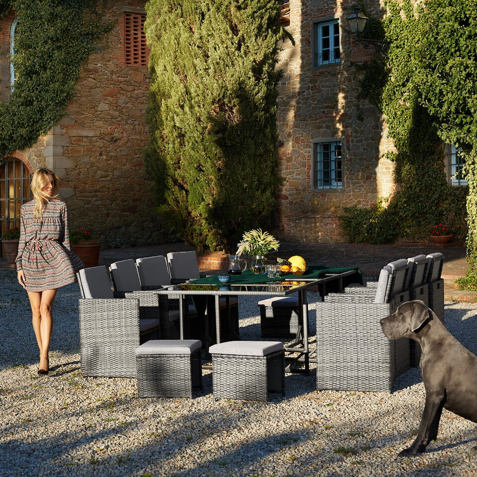 Tectake - Wicker Zitgroep Palma 8+4+1 - Natuurkleur/donkergrijs - Afbeelding 3