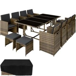 Tectake - Wicker Zitgroep Palma 8+4+1 - Natuurkleur/donkergrijs