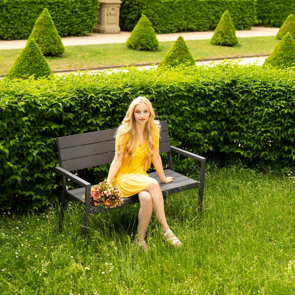 Tectake - Tuinbank Line Lichtgrijs/wit - Afbeelding 2