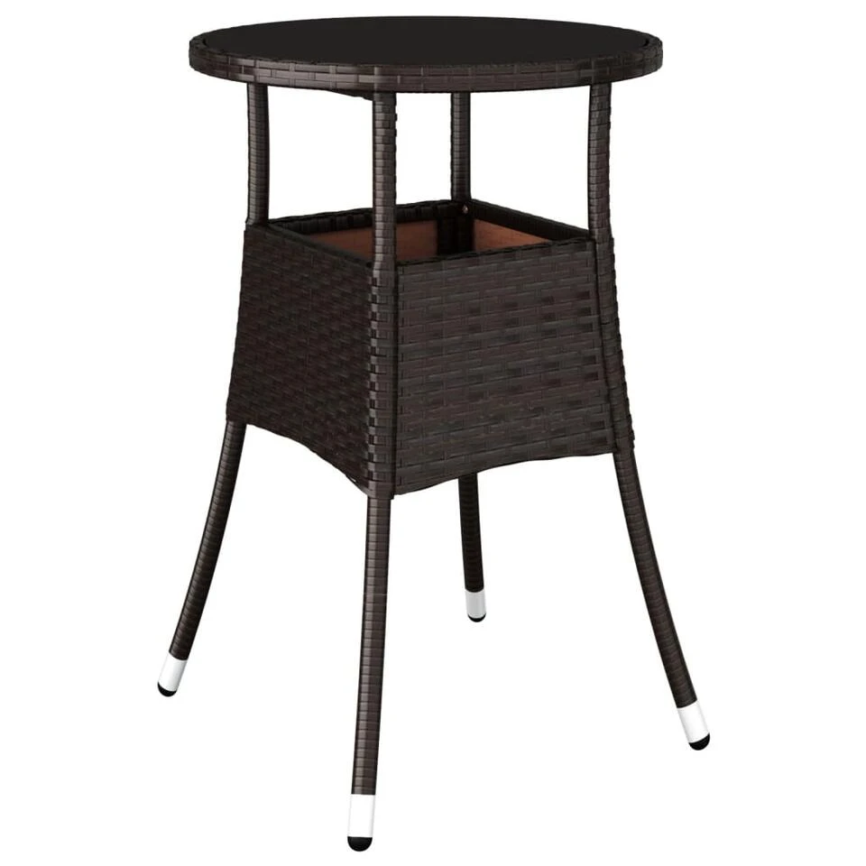 VidaXL Tuintafel Ø60x75 Cm Gehard Glas En Poly Rattan Bruin
