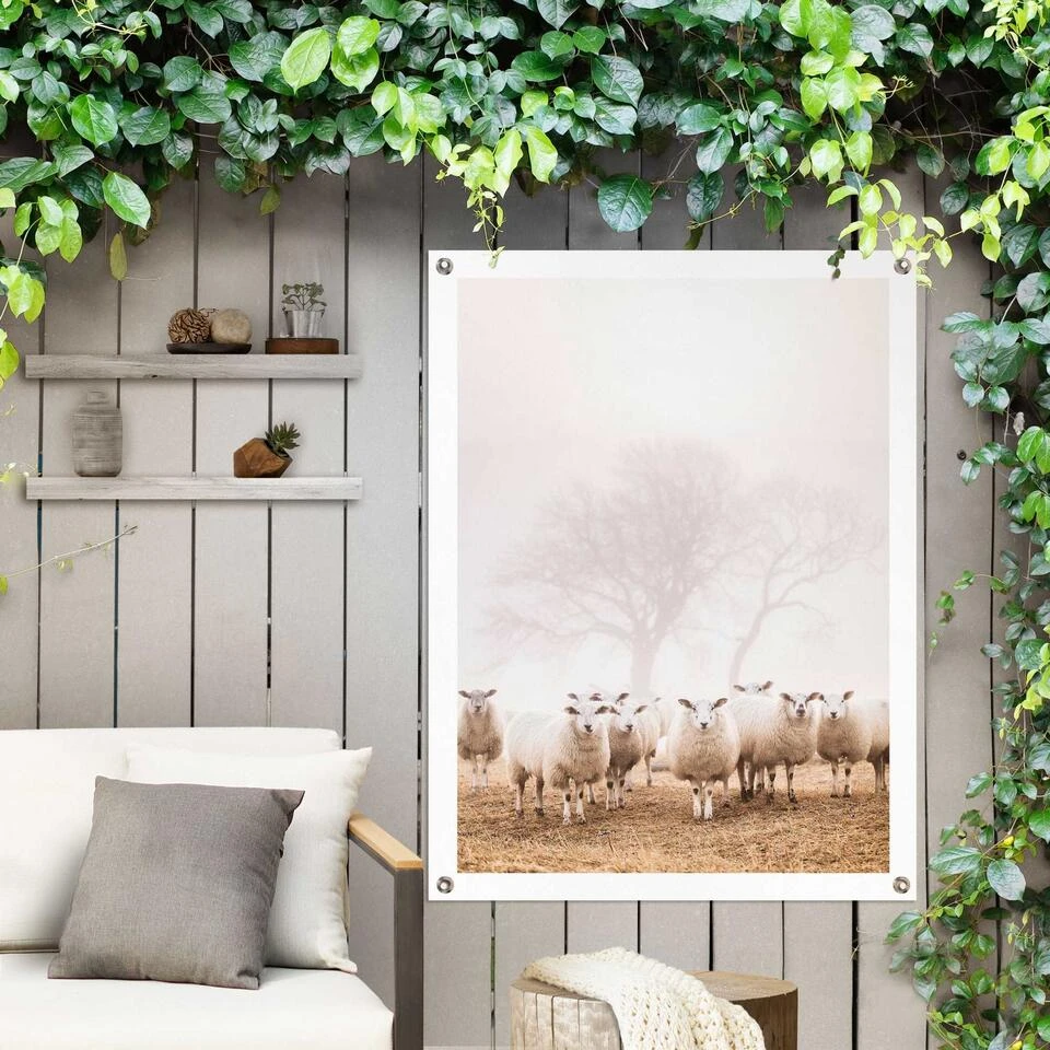Tuinposter Schaap In De Mist 80x60 Cm Beige - Afbeelding 2