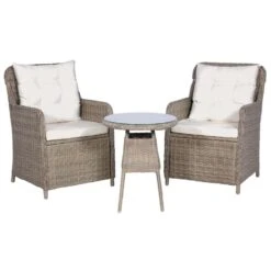 VidaXL 3-delige Bistroset Met Kussens Poly Rattan Bruin