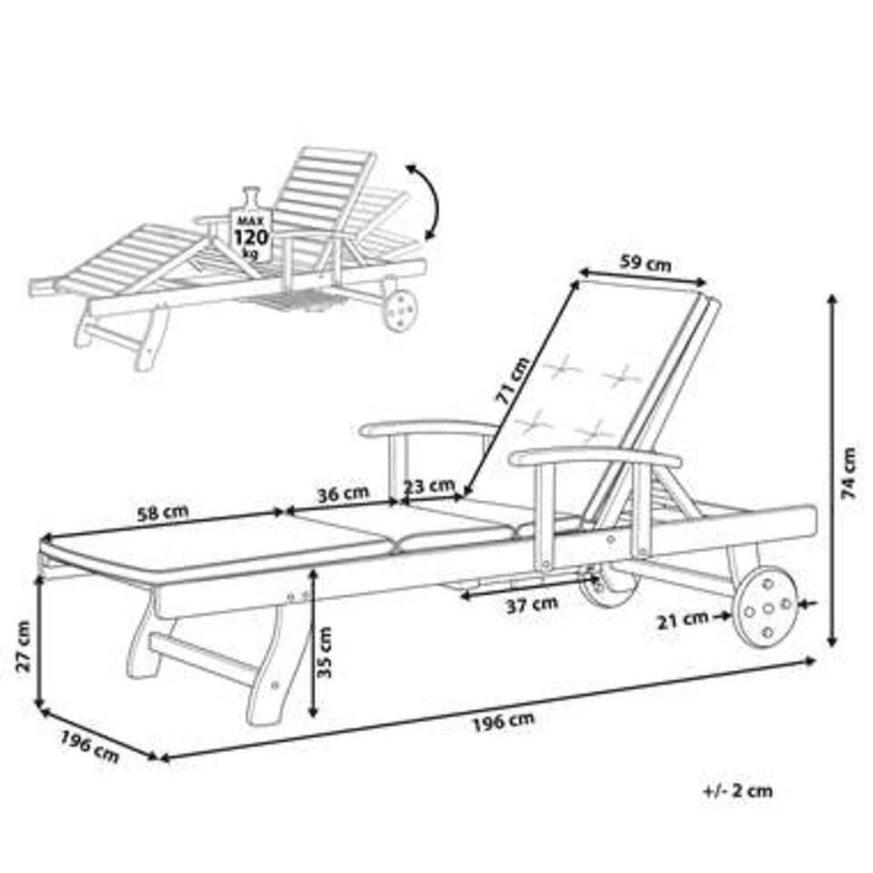 Beliani Tuinligstoel TOSCANA - Blauw Acaciahout - Afbeelding 3