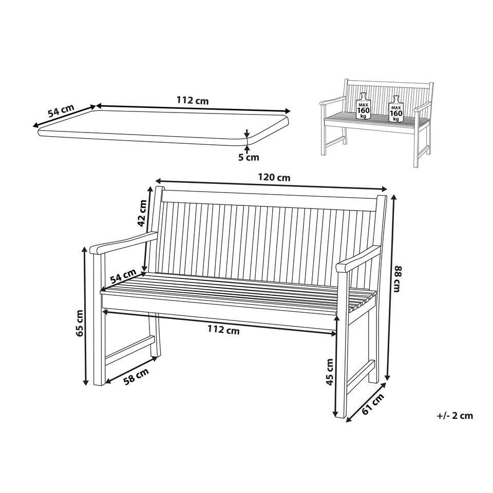 Beliani Tuinbank VIVARA - Lichte Houtkleur Fsc® Gecertificeerd Acaciahout - Afbeelding 2