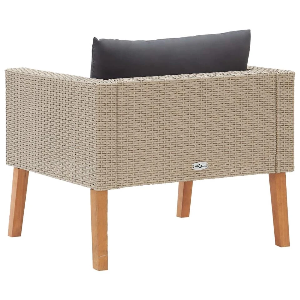 VidaXL Tuinbank Eenzits Met Kussens Poly Rattan Beige - Afbeelding 3
