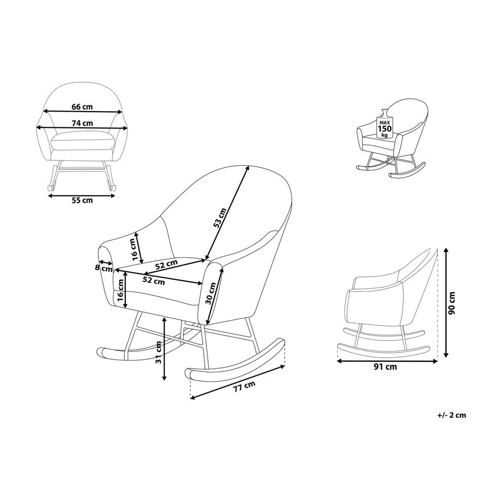 Beliani Schommelstoel OXIE - Roze Fluweel - Afbeelding 2