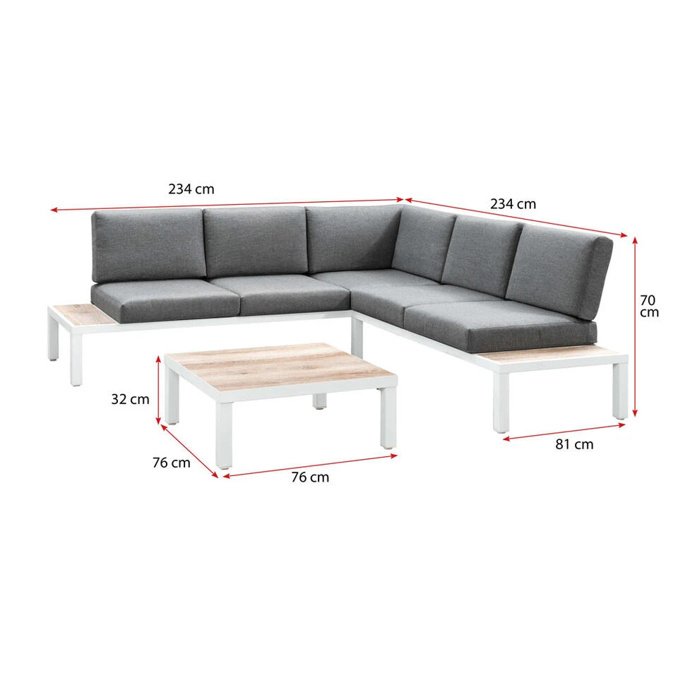 Hoekset Isere - 3-delig - Wit - Incl. Kussens - Afbeelding 4