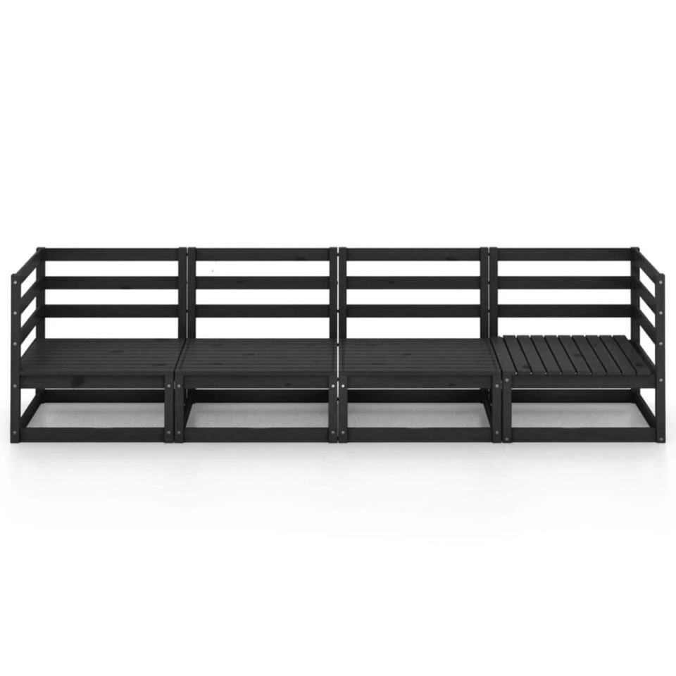 VidaXL Tuinbank 4-zits Massief Grenenhout Zwart - Afbeelding 3