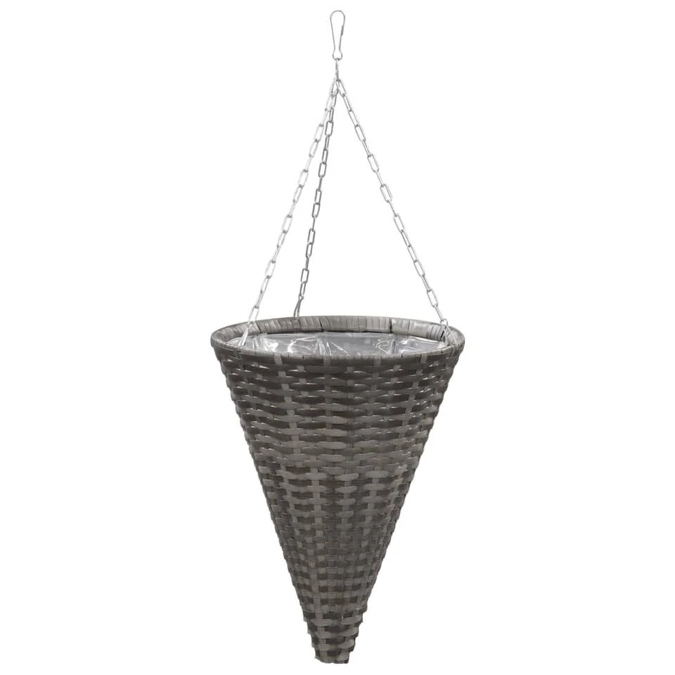 VidaXL Bloemenmanden Hangend 2 St Poly Rattan Grijs - Afbeelding 3