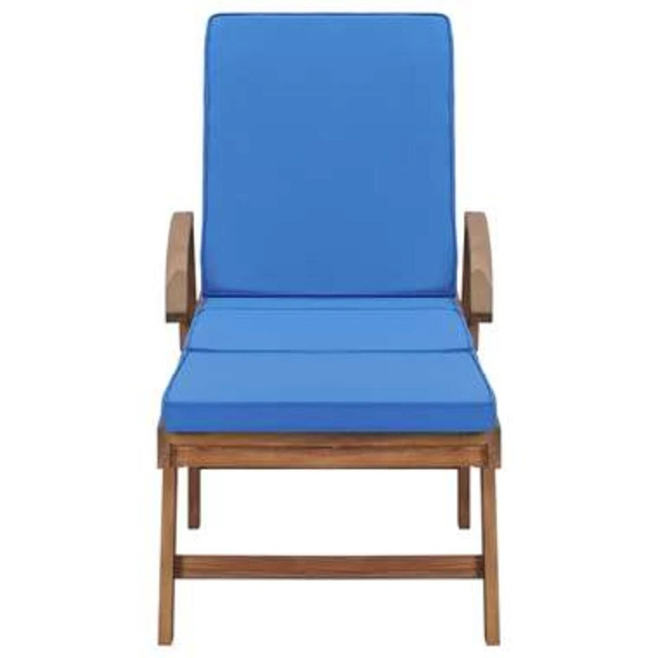 VidaXL Ligbed Met Kussen Massief Teakhout Blauw - Afbeelding 4