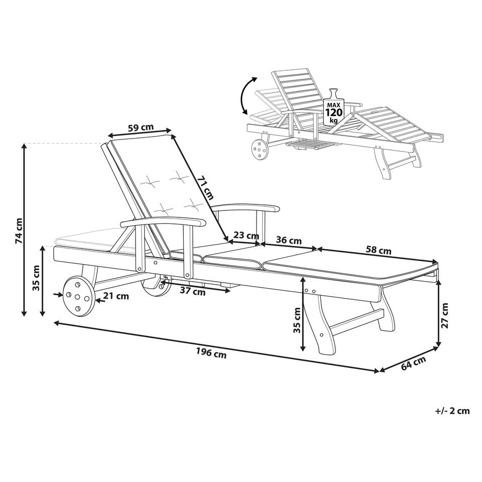 Beliani Tuinligstoel TOSCANA - Donkere Houtkleur Acaciahout - Afbeelding 3