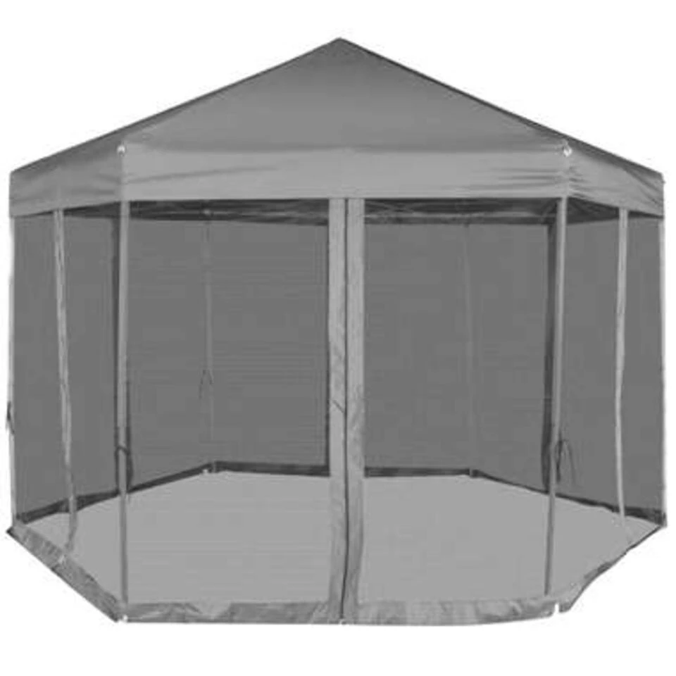 VidaXL Partytent Pop-up Zeshoekig Met 6 Zijwanden 3,6x3,1 M Grijs - Afbeelding 4