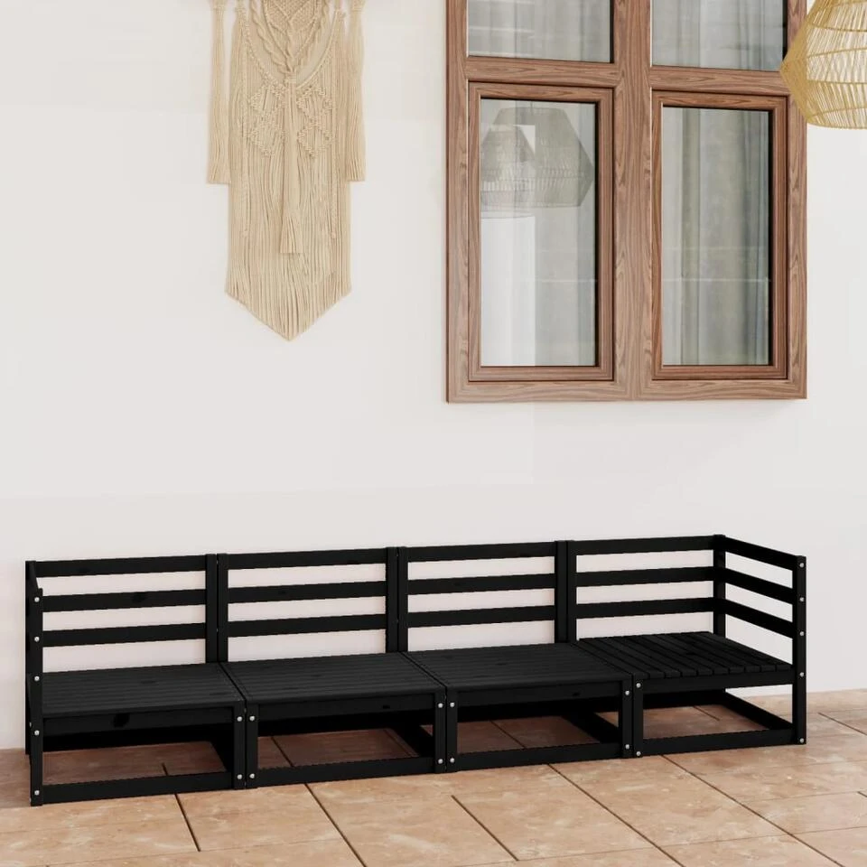 VidaXL Tuinbank 4-zits Massief Grenenhout Zwart - Afbeelding 2