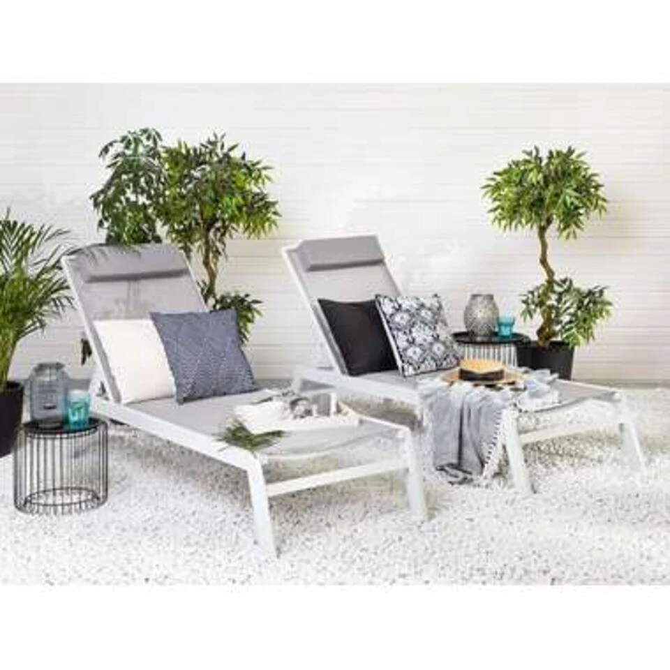 Beliani Tuinligstoel CATANIA - Grijs Polyester, Aluminium - Afbeelding 3