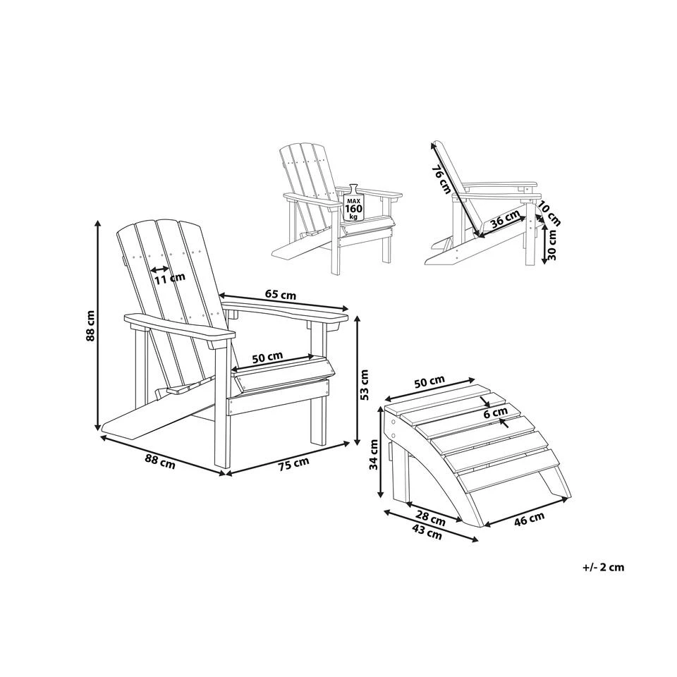Beliani Tuinstoel ADIRONDACK - Lichte Houtkleur Kunsthout - Afbeelding 3