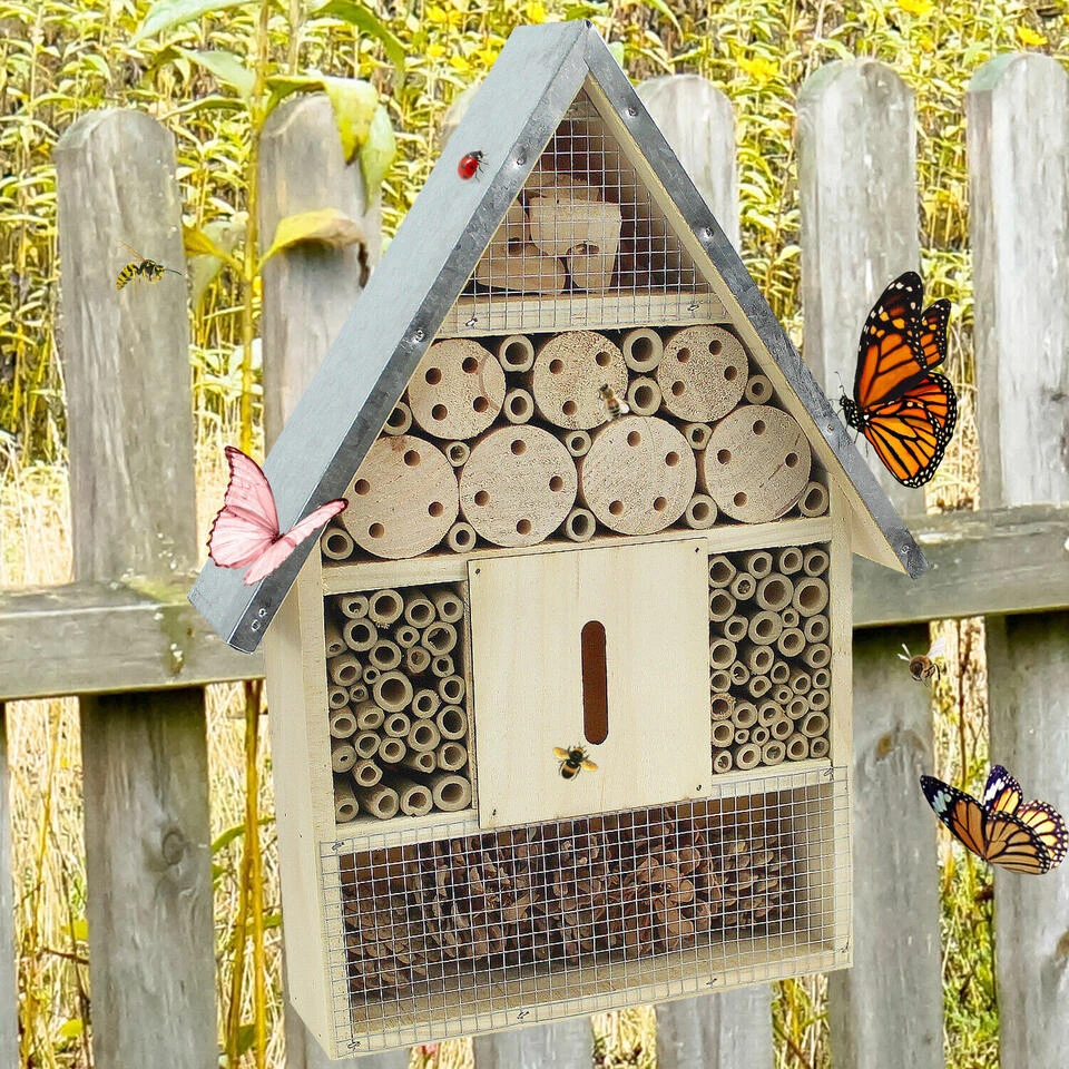 Pro Garden Insectenhotel - Bruin - Dennenhout - Metalen Dak - 40 Cm - Afbeelding 2