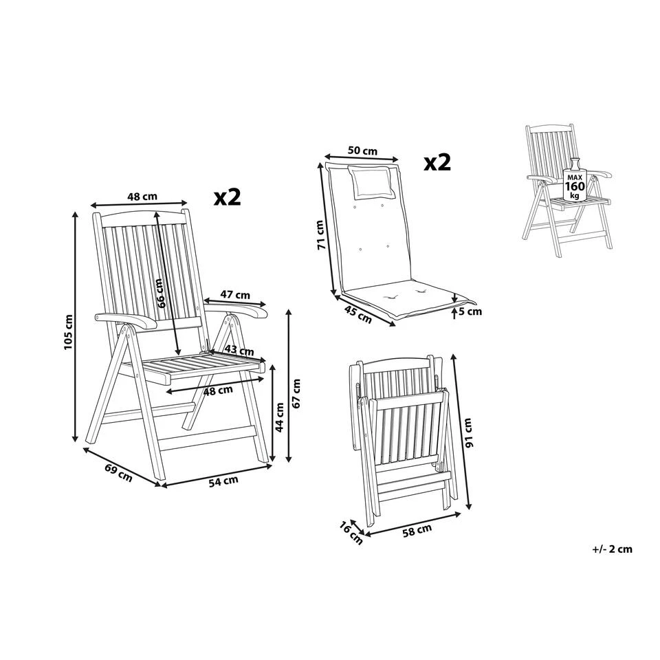 Beliani Inklapbare Tuinmeubels JAVA - Lichte Houtkleur Acaciahout - Afbeelding 2