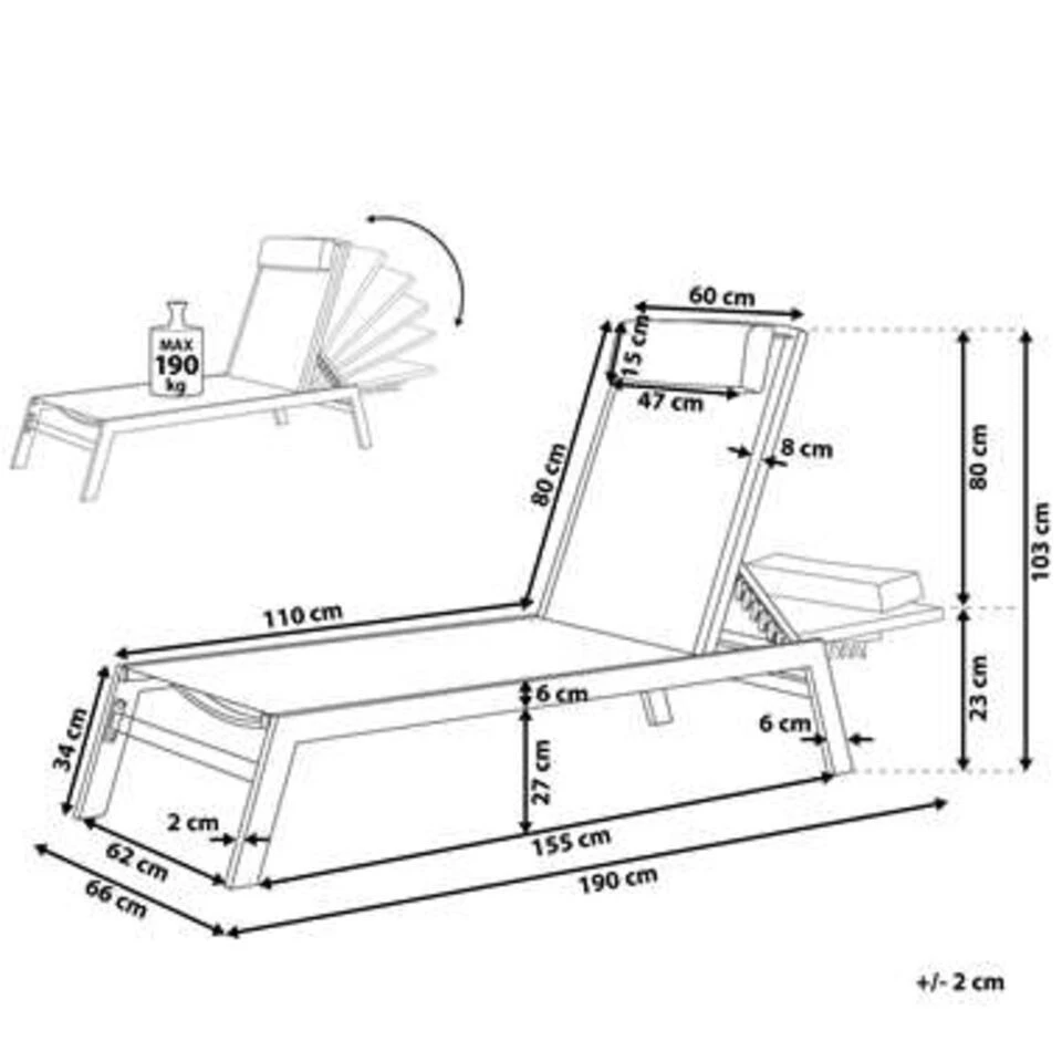 Beliani Tuinligstoel CATANIA - Grijs Polyester, Aluminium - Afbeelding 2